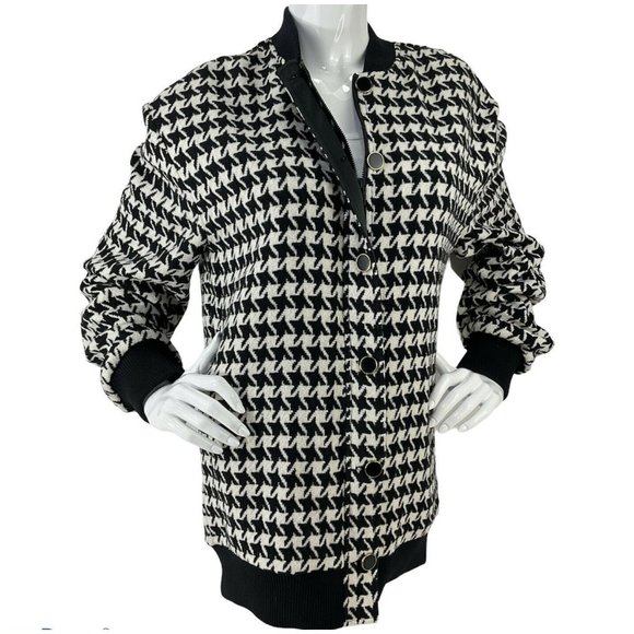 L'Academie Jackets & Blazers - L'Academie Jacket Women Sz S The Sophia Bomber Black White Houndstooth $178 Nwt